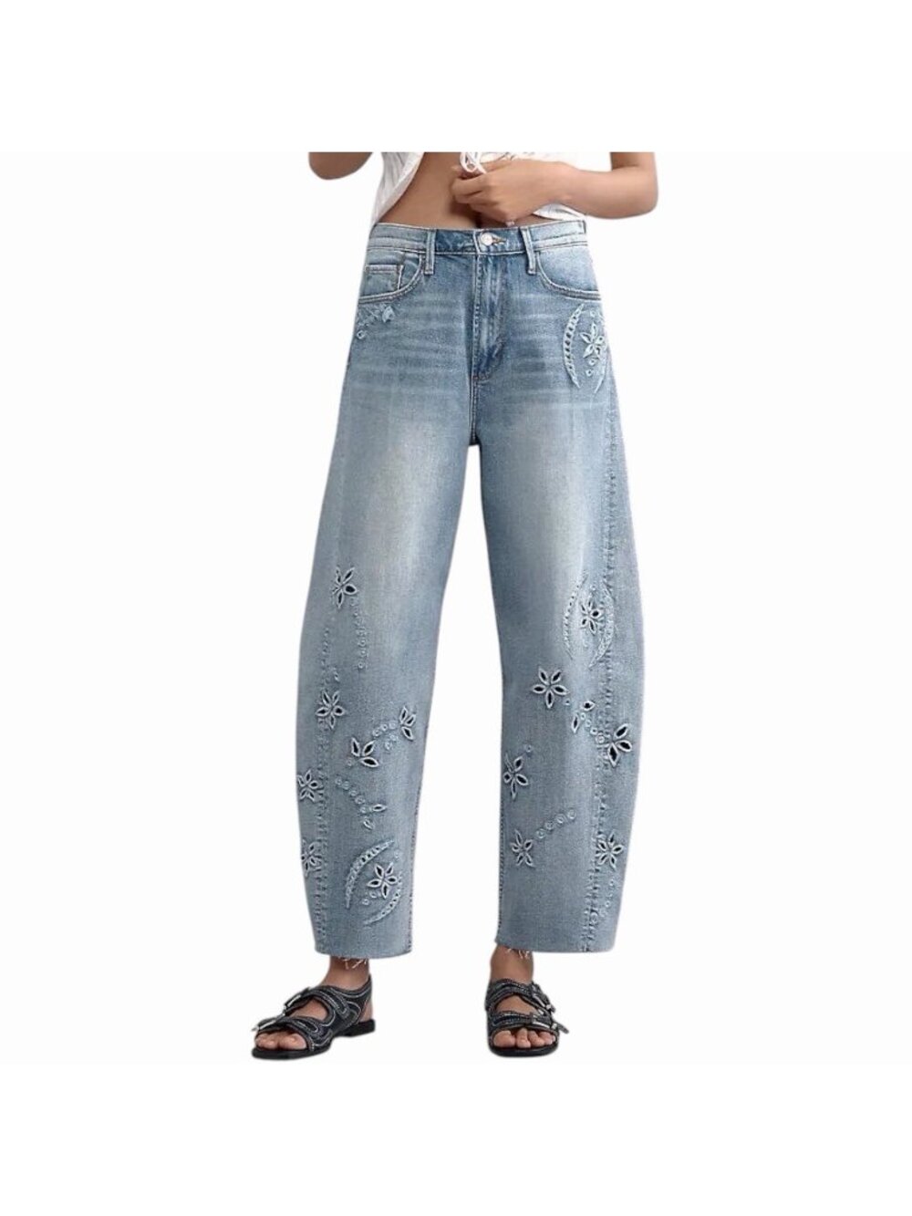 Driftwood Parker Barrel Jeans Size 26 Waist Eyelet Cut Out Detail DW-P43505B